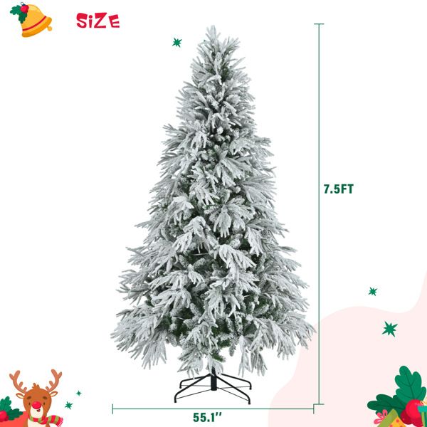 7.5 ft Pre-Lit Snow Flocked Christmas Tree – Artificial Holiday Decor with 350 Multi-Color LED Lights, Ideal for Home & Office Christmas 2024