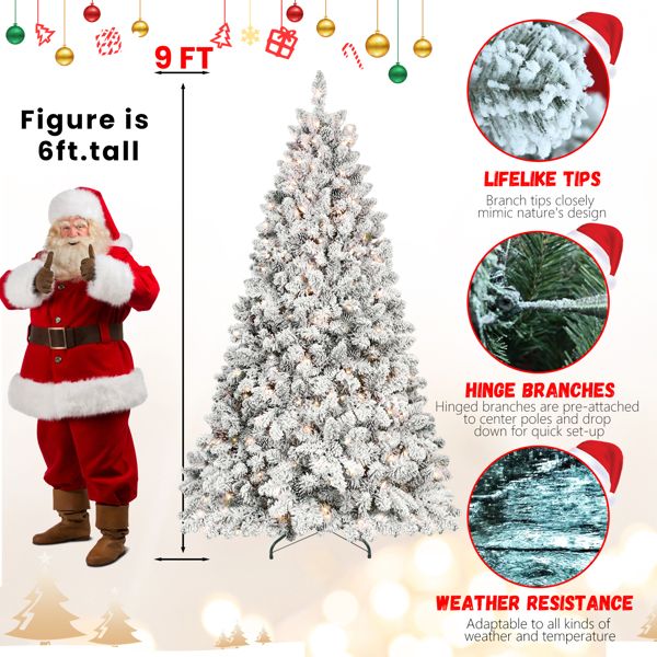 7.5 ft Pre-Lit Snow-Flocked Christmas Tree with Pine Cones – Easy Assembly with Metal Base, Perfect Holiday Decor for Home & Outdoor 2024