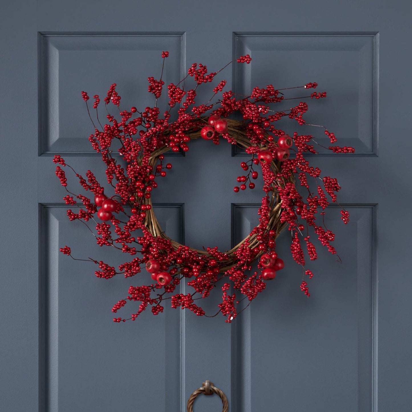 23.5-inch Mixed Berry Wreath – Rustic Twig Frame for Front Door, Christmas Decor 2024