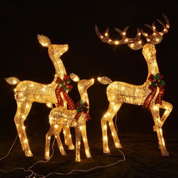 Illuminated 3-Piece Christmas Deer Family Set with 210 Warm White LED Lights for Outdoor Holiday Decor