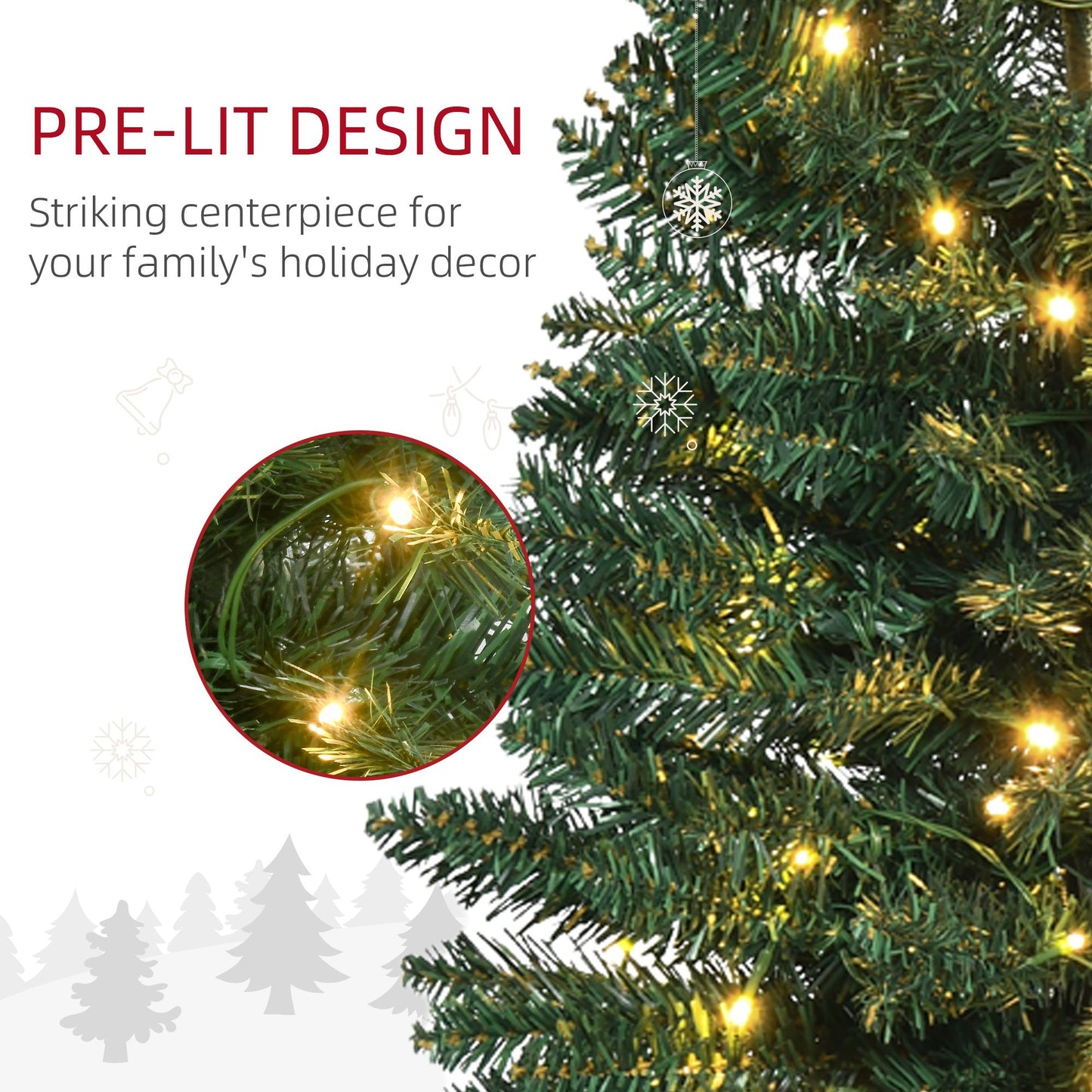 5 ft Pre-Lit Slim Noble Fir Christmas Tree – Realistic Green Decor with 110 Warm LED Lights, Perfect for Holiday 2024