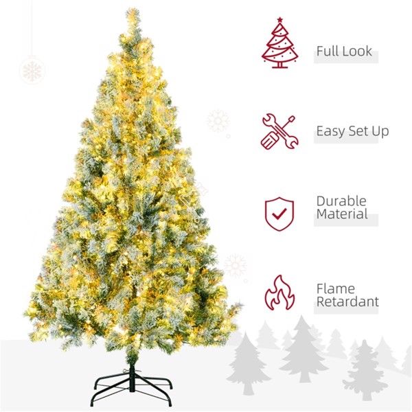 6 ft Pre-Lit Snow-Flocked Christmas Tree with LED Lights – Realistic Holiday Decor for Home & Office Christmas 2024