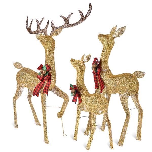 Illuminated 3-Piece Christmas Deer Family Set with 210 Warm White LED Lights for Outdoor Holiday Decor