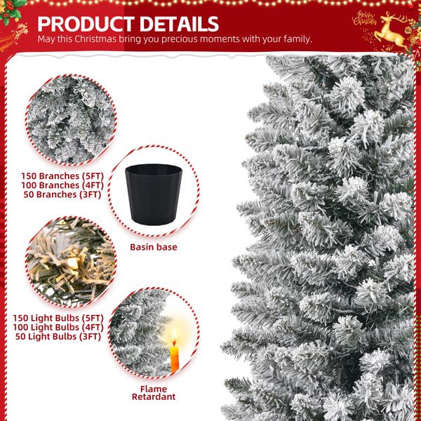 Set of 3 Snow-Flocked Pre-Lit Christmas Trees – 3/4/5 FT with Warm LED Lights, Perfect Holiday Decor for Home & Office 2024