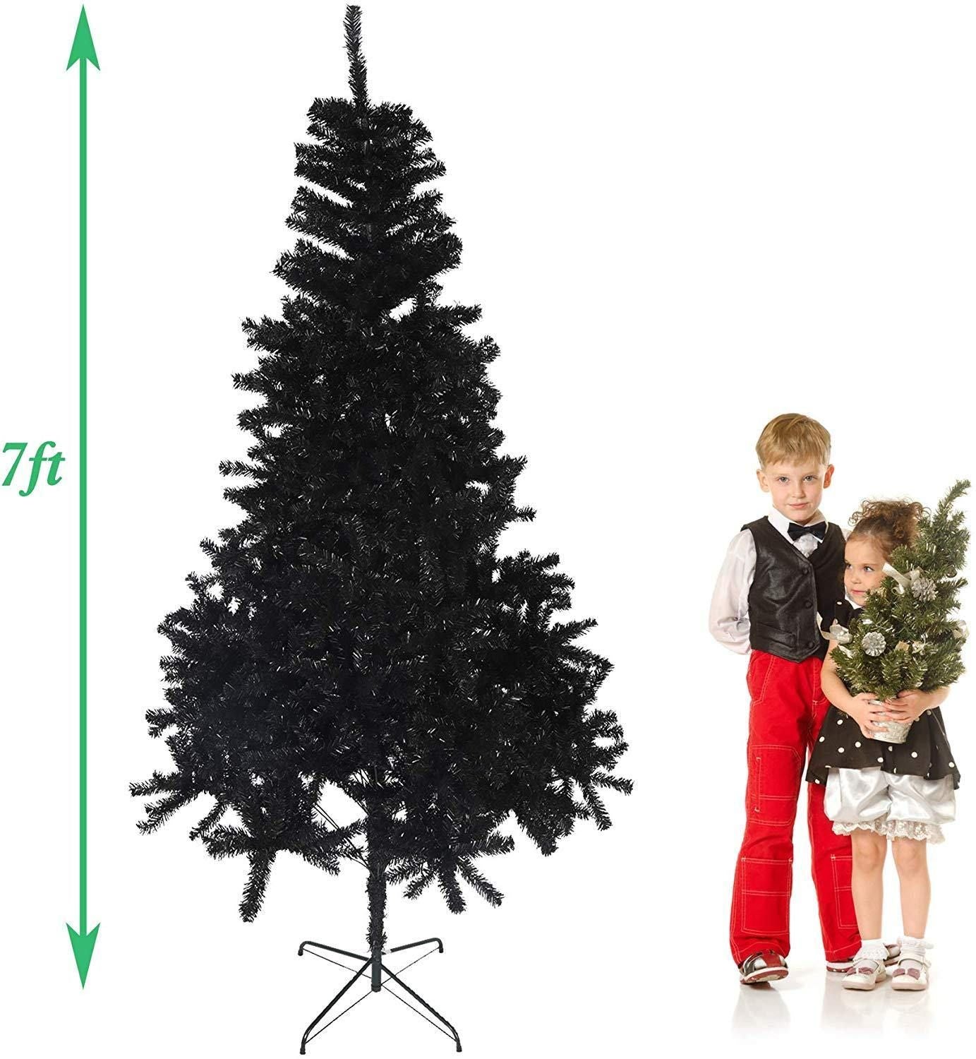 7 ft Black Artificial Christmas Tree with 17 Ornaments – Unique Holiday Decor for Christmas and Halloween 2024