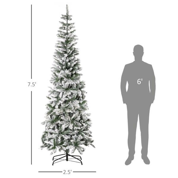 7.5 ft Snow-Flocked Artificial Pencil Christmas Tree – Realistic Indoor Holiday Decor for Christmas 2024