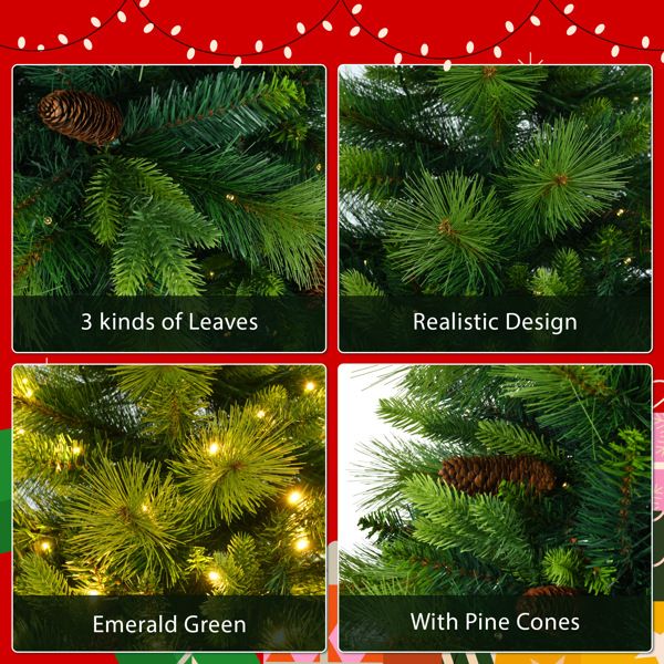 6FT Pre-Lit Green Christmas Tree Set with Garland & Wreath, Artificial Pine with Pine Cones, Hinged Holiday Decor for Home & Office 2024