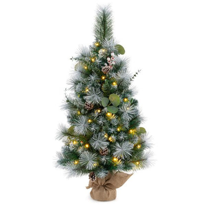 3 FT Pre-Lit Mini Artificial Christmas Tree with Pine Cones and Warm LED Lights - Perfect Holiday Decor for Small Spaces 2024