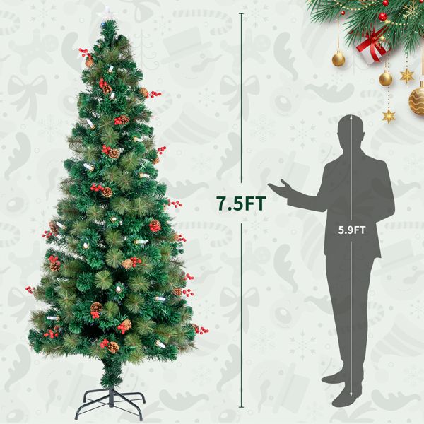 7.5 ft Pre-Lit Green Christmas Tree with Colorful LED Lights and 300 Branch Tips for Festive Holiday Decor 2024