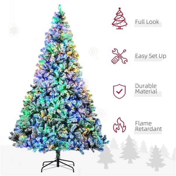 9 ft Pre-Lit Snow-Flocked Christmas Tree – Stunning Holiday Decor with 900 LED Lights, Perfect for Home & Office Christmas 2024