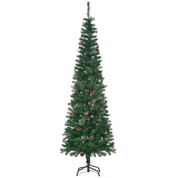 6.5 ft Slim Pencil Christmas Tree with Pine Cones – Lush Green Holiday Decor for Small Spaces, Perfect for Christmas 2024