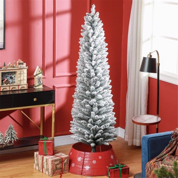 6 ft Slim Snow-Flocked Christmas Tree – Realistic Indoor Holiday Decor for Small Spaces, Perfect for Christmas 2024