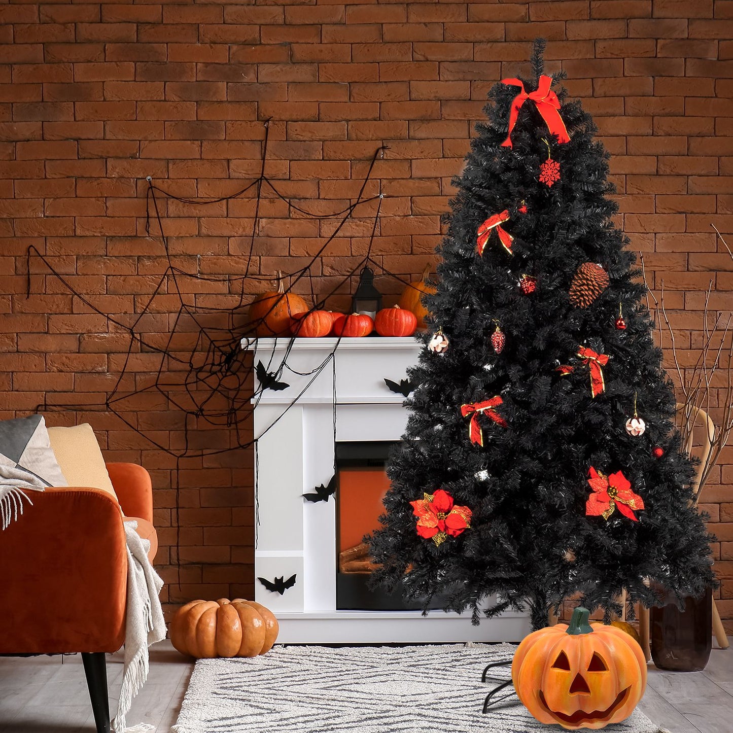 7.5 ft Black Tie Christmas Tree – 2500 Branches, Perfect Holiday Decor for Festive Celebrations 2024