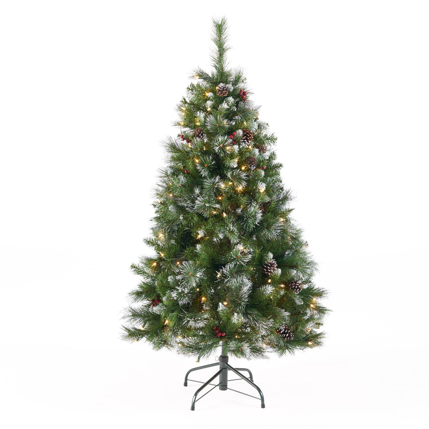 4.5 ft Glitter Bristle Mixed Christmas Tree with Red Berries and Pine Cones – Festive Holiday Decor for 2024