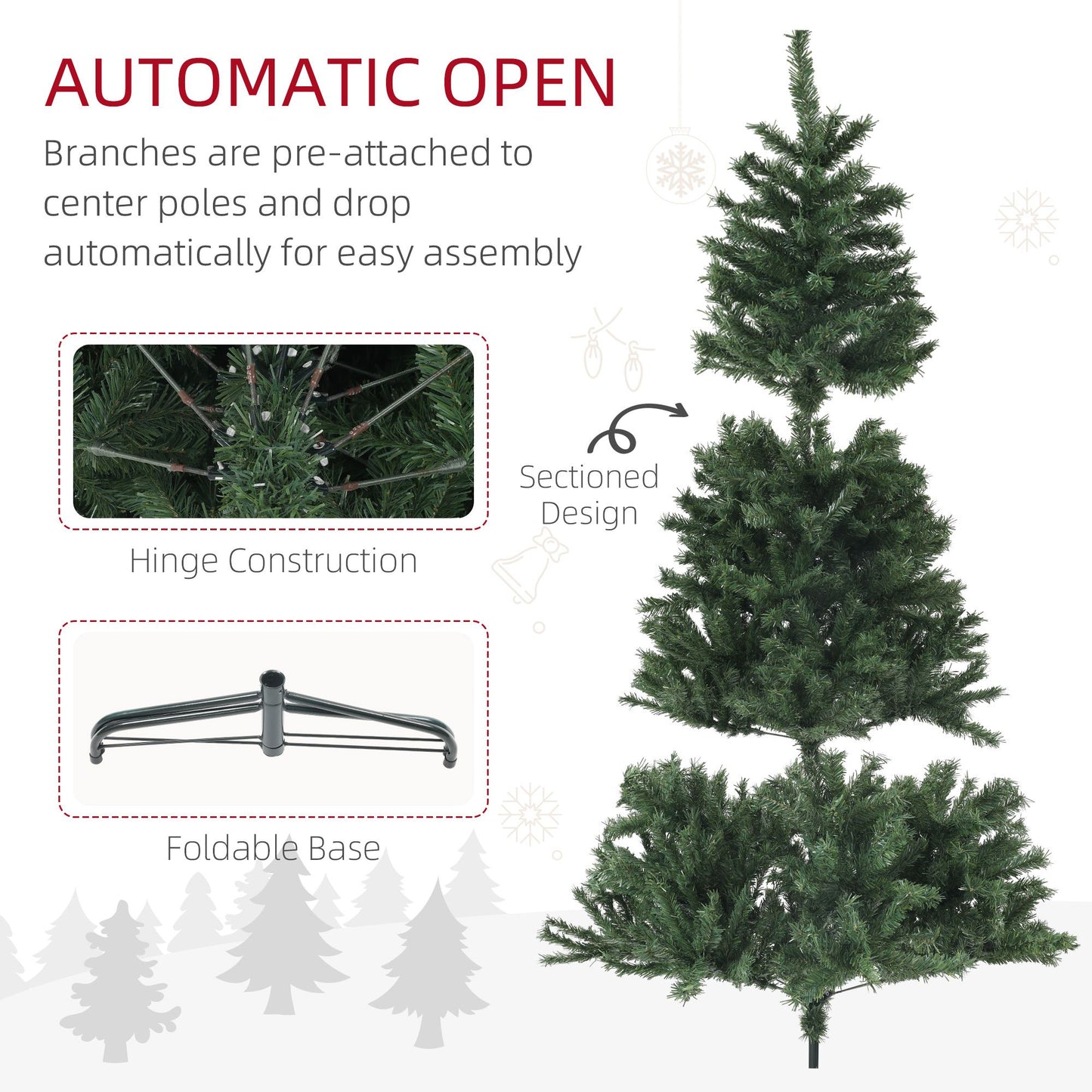 7.5 ft Realistic Artificial Christmas Tree with 1346 Branch Tips - Auto Open Holiday Decor for Home & Office - Christmas 2024