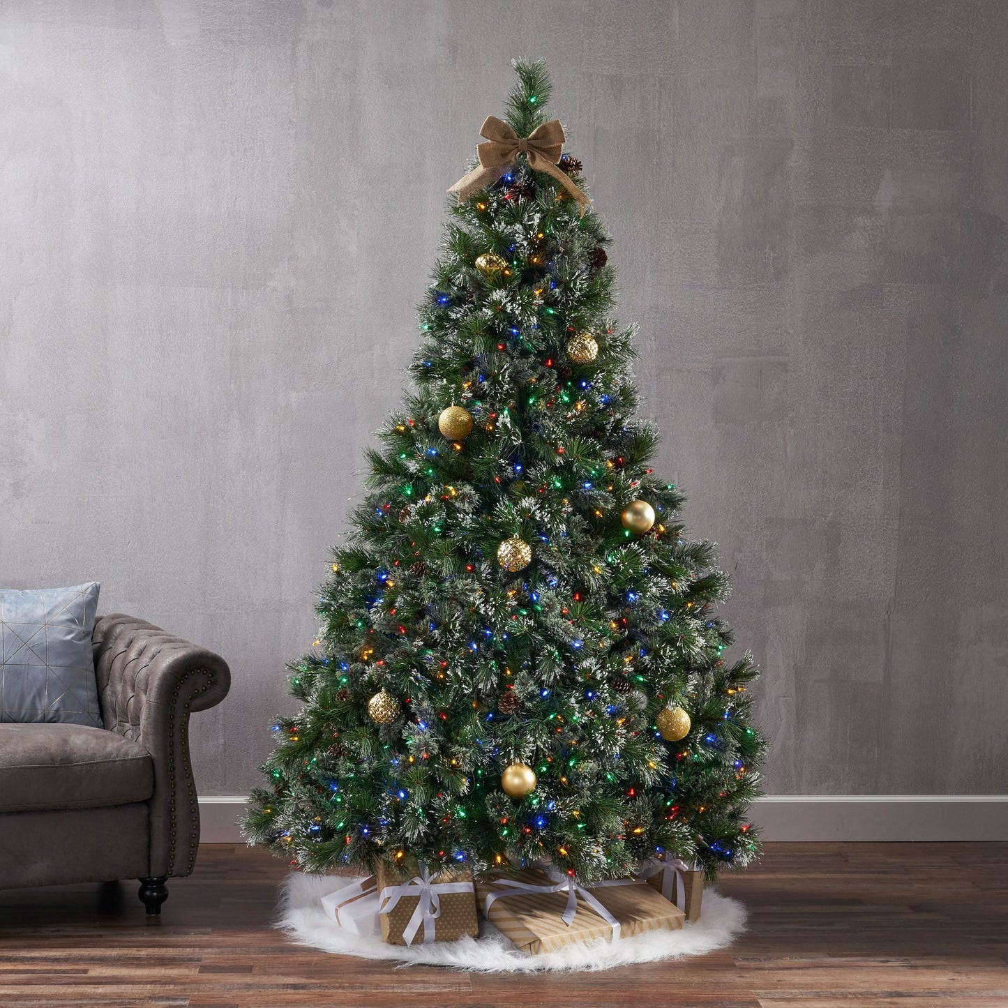 7 ft Snow-Flocked Cashmere Christmas Tree with 900 LED Lights & 75 Pine Cones - Perfect Holiday Decor for Christmas 2024