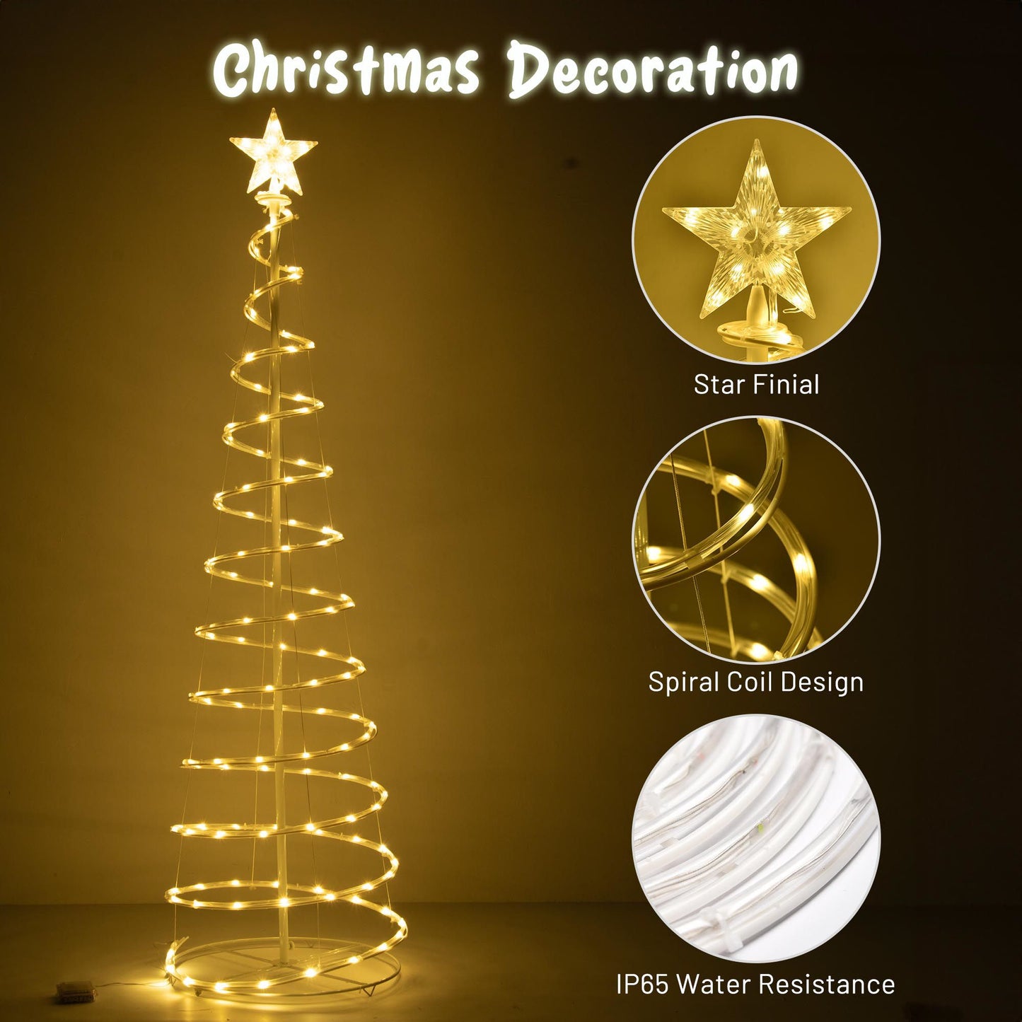 6FT Warm White Spiral LED Christmas Tree Light – Twinkling Outdoor Holiday Decor with 8 Modes, Perfect for Festive Ambience 2024