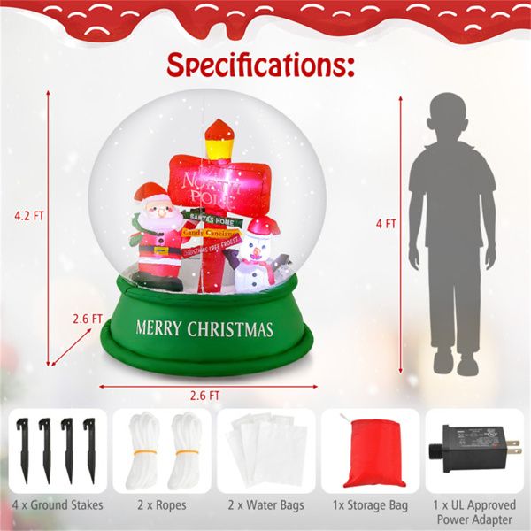 4 Ft Inflatable Christmas Snow Globe – LED Lit Santa & Snowmen, Outdoor Decoration for Holiday 2024