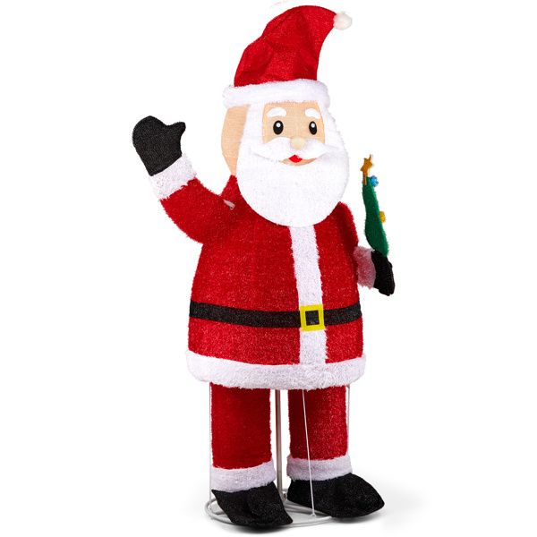 6FT Pre-lit Waving Santa Decoration – Sparkly Plush Fabric with 180 Warm White LED Lights, Indoor/Outdoor Holiday Decor 2024