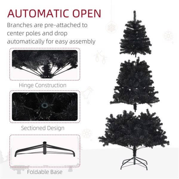 6ft Black Christmas Tree – Realistic Holiday Decor with Flame Retardant Branches, Ideal for Indoor Use 2024