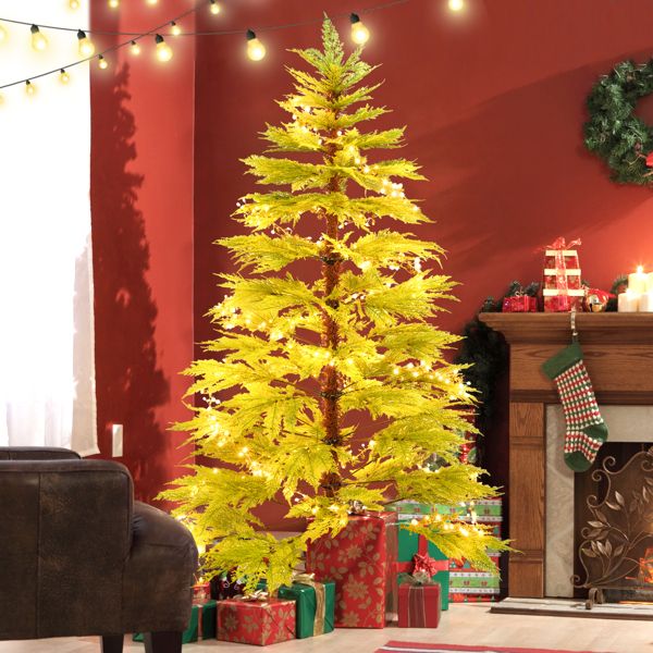 6 ft Realistic Pre-Lit Cypress Leaf Christmas Tree – 300 Warm LED Lights, Perfect Holiday Decoration for Home & Office 2024