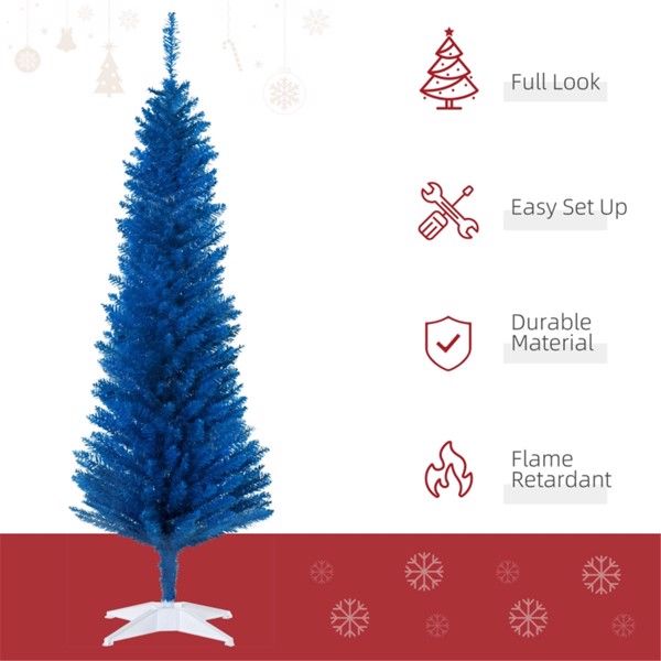 5 ft Slim Pencil Blue Christmas Tree - 294 Branches for a Lush Look, Ideal Holiday Decor for Christmas 2024