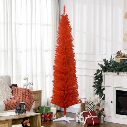 7 ft Slim Pencil Christmas Tree – Lush Red Decor with 499 Branches, Perfect for Holiday Celebrations 2024