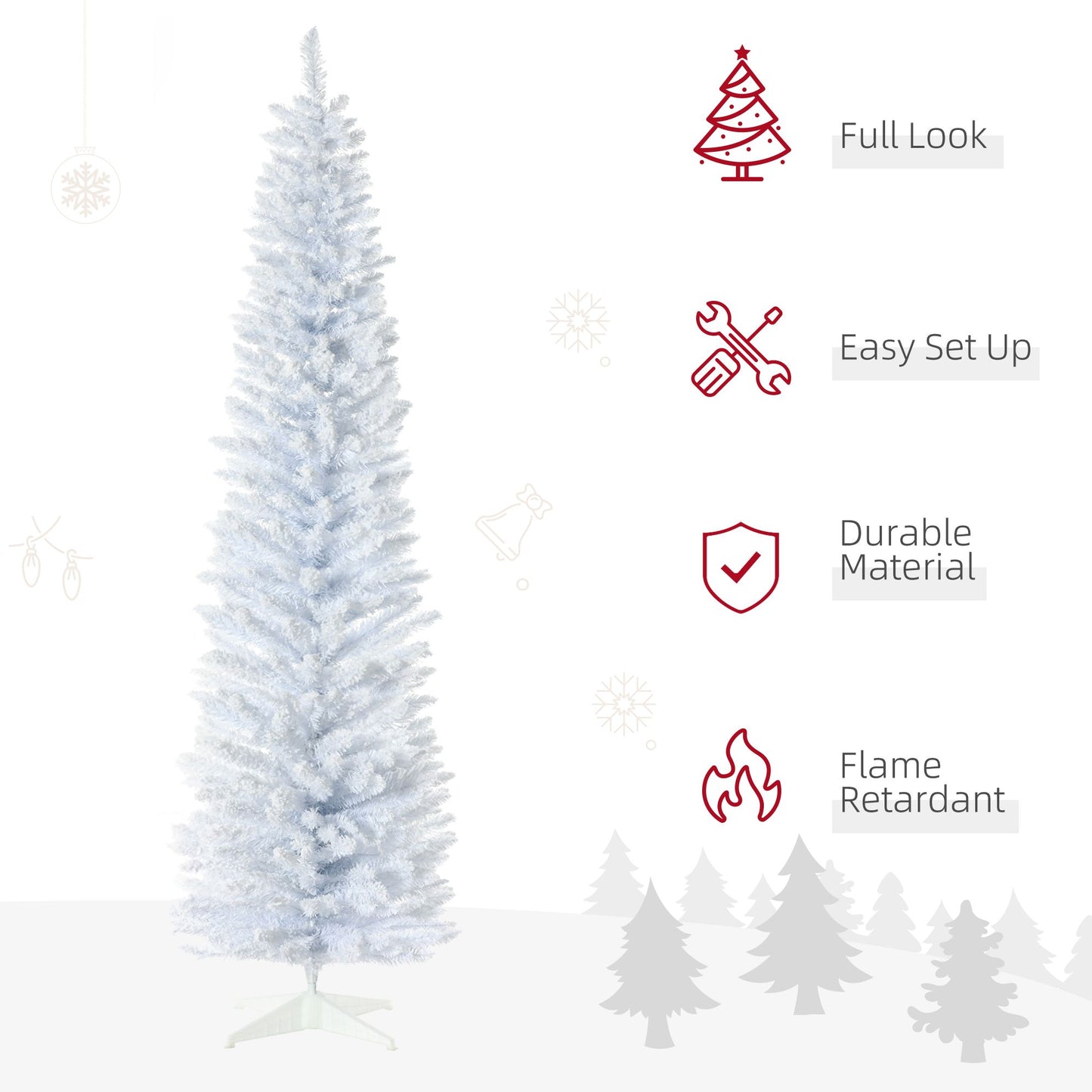 7 ft Slim Snow-Flocked Artificial Christmas Tree - Realistic Indoor Decor with Plastic Base, Perfect for Holiday 2024