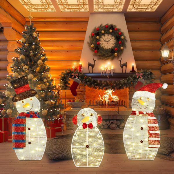 3-Piece 30-inch LED Lit Snowman Family Decorations – Adorable 2D Outdoor Winter Wonderland Decor, Perfect for Lawn & Holiday Cheer 2024