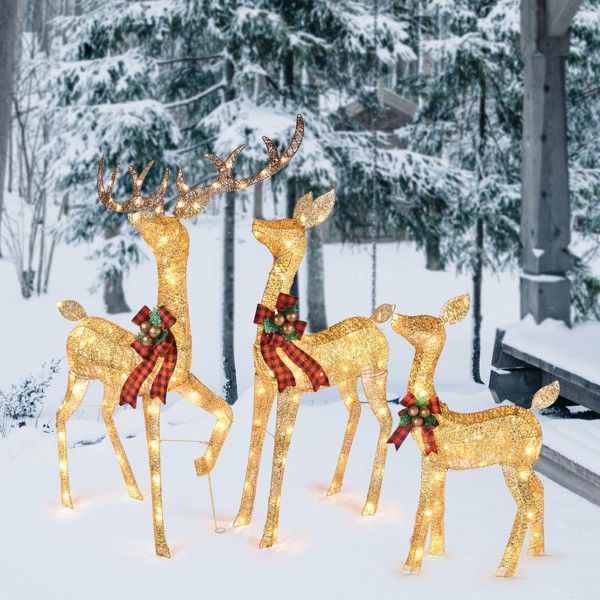 Illuminated 3-Piece Christmas Deer Family Set with 210 Warm White LED Lights for Outdoor Holiday Decor