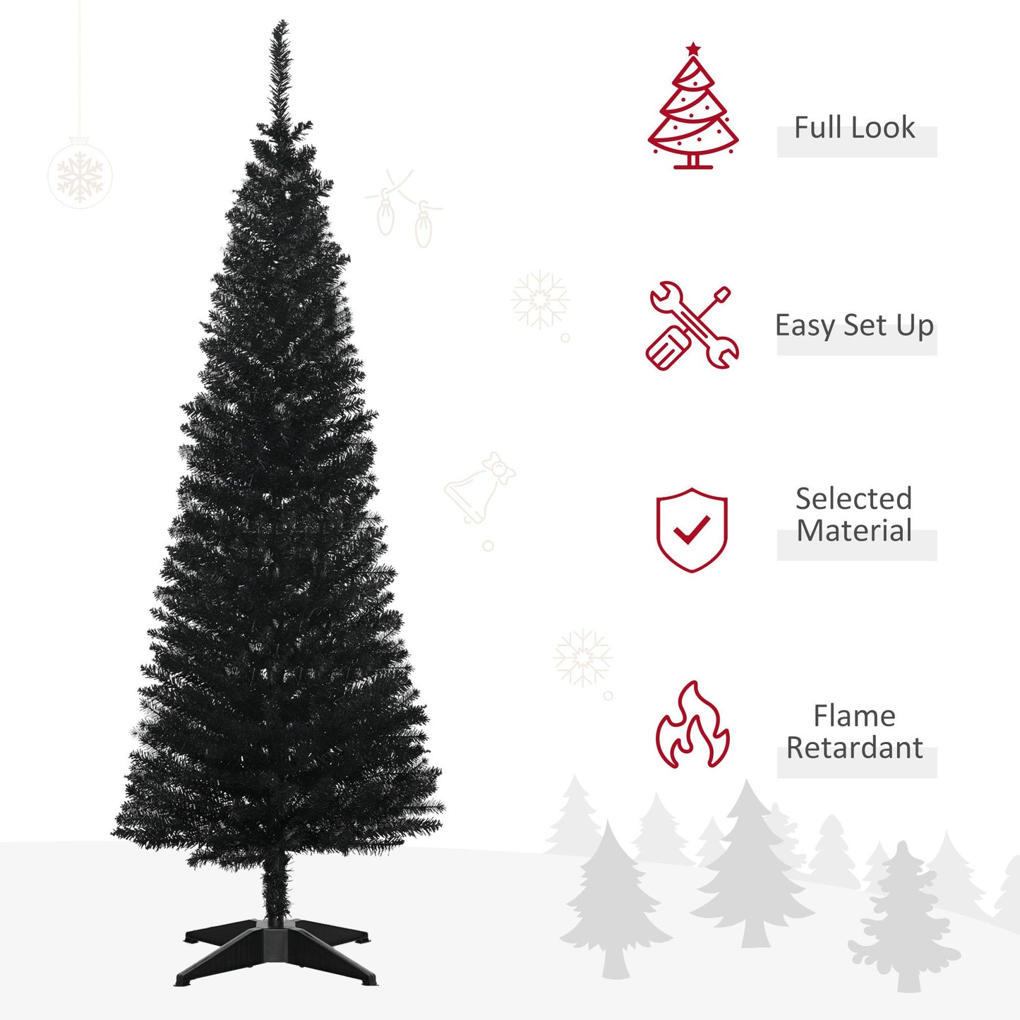 5' Slim Realistic Black Pencil Christmas Tree with 294 Branch Tips – Perfect Holiday Decor for Small Spaces 2024