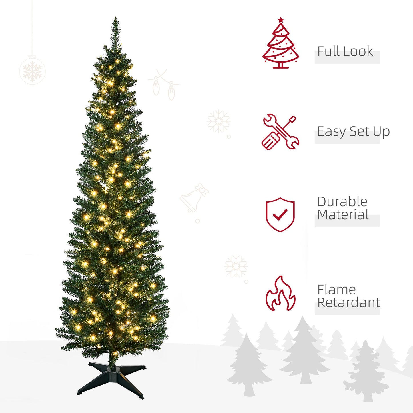 5 ft Pre-Lit Slim Noble Fir Christmas Tree – Realistic Green Decor with 110 Warm LED Lights, Perfect for Holiday 2024