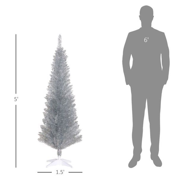 5ft Slim Pencil Silver Artificial Christmas Tree – Lush Holiday Decor for Small Spaces, Perfect for Christmas 2024