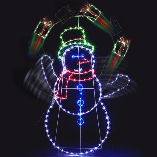 Animated 5FT Juggling Snowman Christmas Decoration – Pre-lit with 358 LED Multi-Color Lights, Outdoor/Indoor Holiday Display 2024