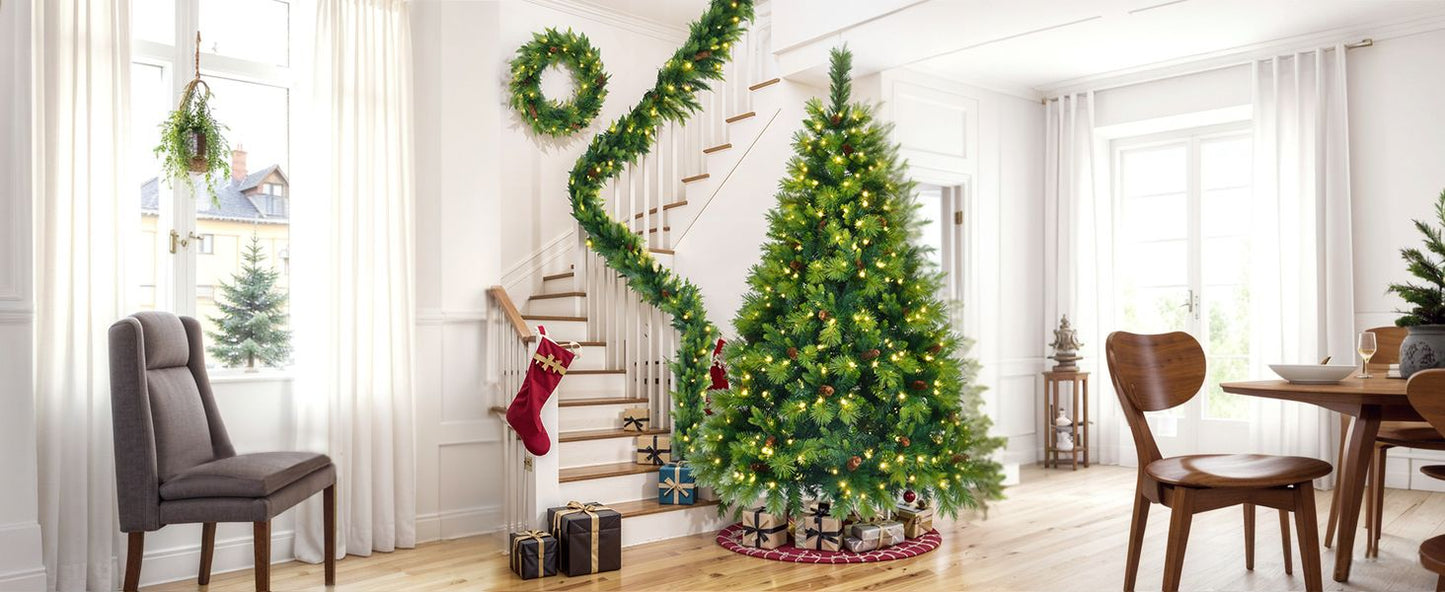 6FT Pre-Lit Artificial Pine Christmas Tree Set with Garland & Wreath – Festive Holiday Decor with Pine Cones for Home & Office 2024