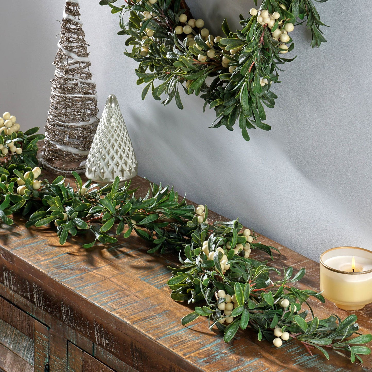 54" Snowberry Green Winter Garland – Natural Greenery with White Berries, Perfect for Indoor Decor, Christmas 2024