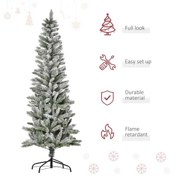 6 ft Slim Snow-Flocked Pencil Christmas Tree – Realistic Indoor Holiday Decor for Festive Celebrations 2024