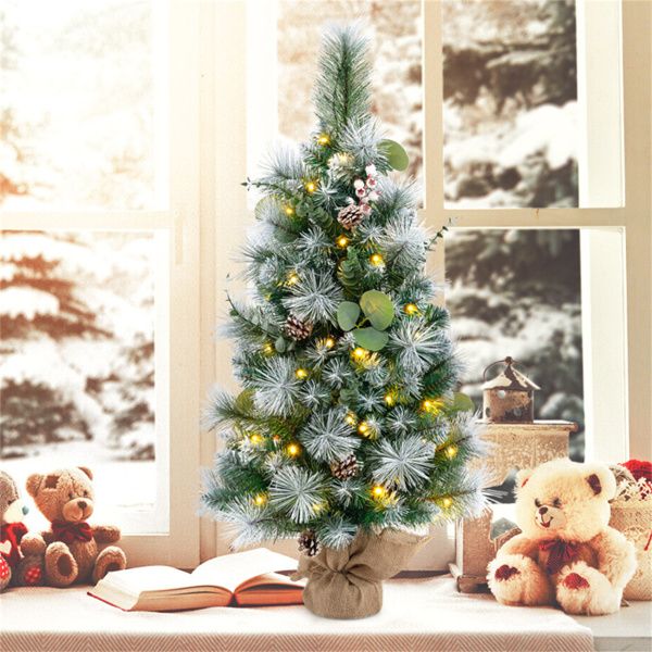 3 FT Pre-Lit Mini Artificial Christmas Tree with Pine Cones and Warm LED Lights - Perfect Holiday Decor for Small Spaces 2024