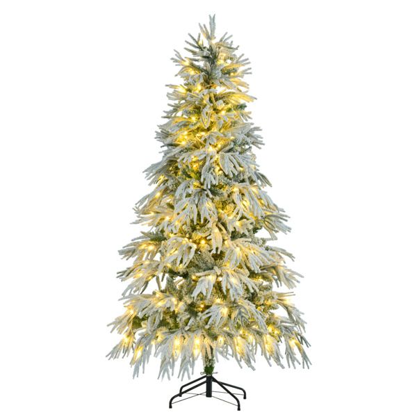 6FT Pre-Lit Snow-Flocked Christmas Tree with Colorful LED Lights – 790 Branch Tips, Perfect Holiday Decor for Home & Office 2024