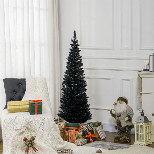 5 ft Slim Pencil Christmas Tree – Pre-Lit with Warm White LED Lights, Perfect for Small Spaces Holiday Decor 2024