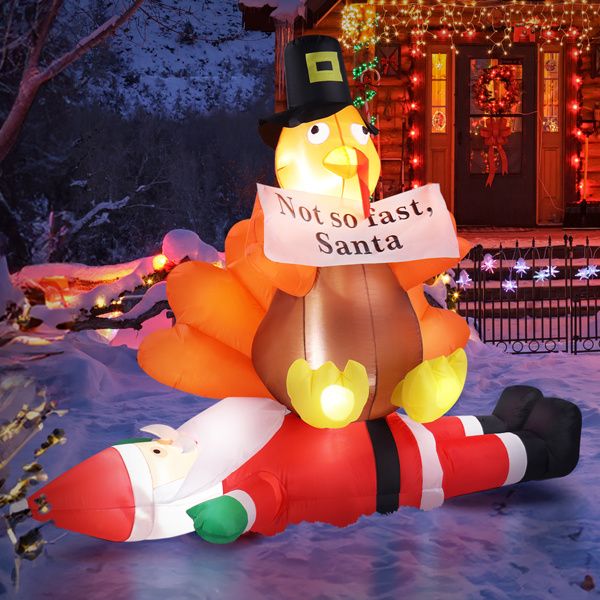 Funny 4.9 FT Inflatable Turkey on Santa Claus – LED Lit Outdoor Decoration for Lawn & Garden, Christmas 2024