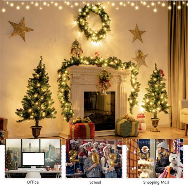 4-Piece Pre-Lit Christmas Decoration Set with Wreath, Garland, and Entrance Trees for Festive Holiday Decor 2024