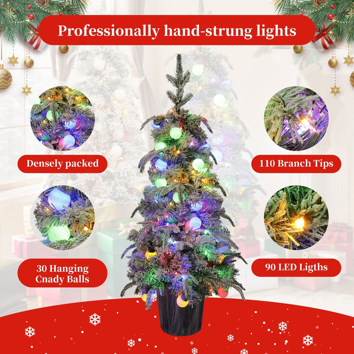 Set of 2 Lighted Candy Christmas Trees, 3ft Artificial Decor with Warm White LED Lights for Festive Indoor & Outdoor Holiday Decoration 2024