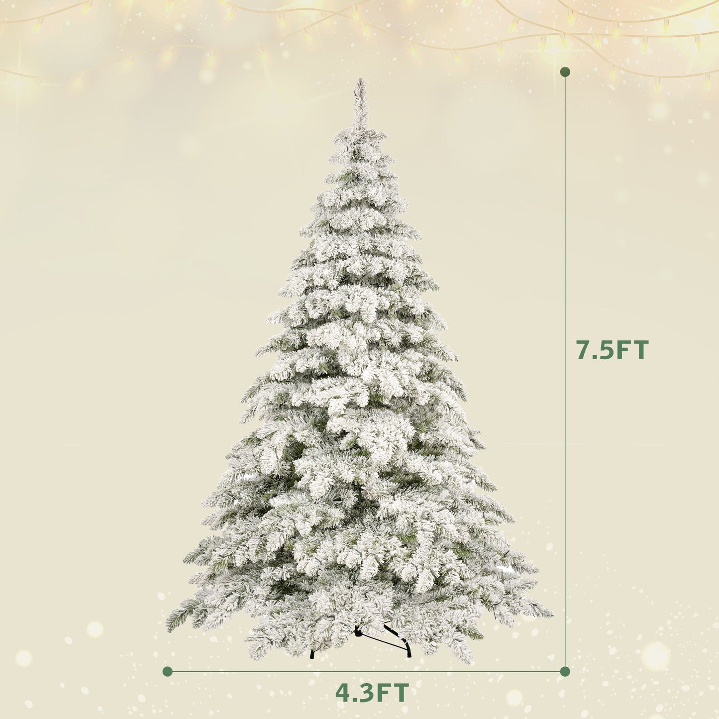 7.5ft Flocked Artificial Christmas Tree with 400 LED Lights - Customizable Holiday Decor for Homes and Offices