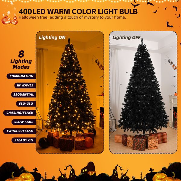 7 ft Pre-Lit Black Pine Christmas Tree with 400 LED Lights and Remote Control – Festive Holiday Decor for Home and Office 2024