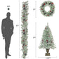 Pre-lit Artificial Christmas 4-Piece Set,Garland, Wreath and Set of 2 Entrance Trees