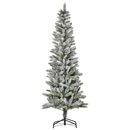 6 ft Slim Snow-Flocked Pencil Christmas Tree – Realistic Indoor Holiday Decor for Festive Celebrations 2024