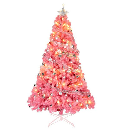 6 FT Unlit Pink Christmas Pine Tree - Full & Lush Holiday Decor with 1000 Branch Tips, Perfect for Home & Office Celebrations 2024