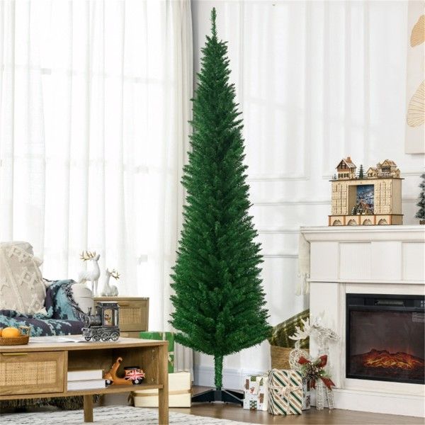 7 ft Slim Pencil Christmas Tree – 499 Branches for Full Look, Easy Storage, Perfect Holiday Decor for Christmas 2024