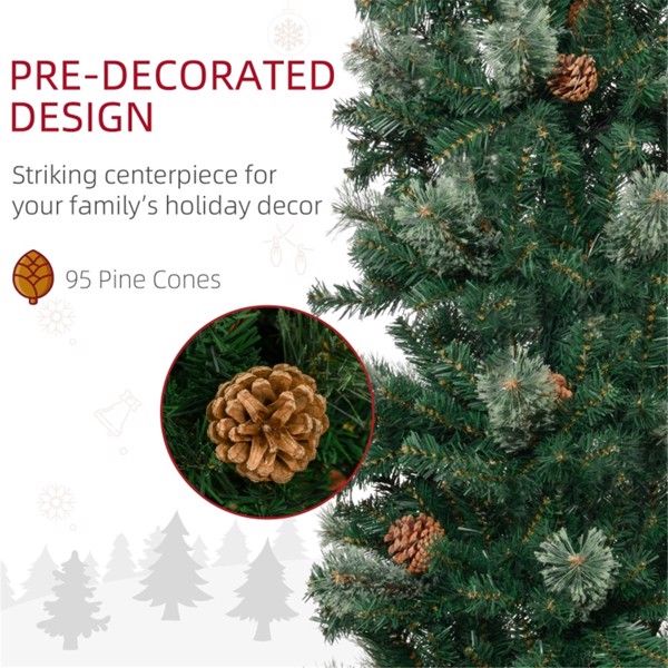 9.5 ft Slim Pencil Christmas Tree with Pinecones - Realistic Holiday Decor for Small Spaces, Perfect for Christmas 2024